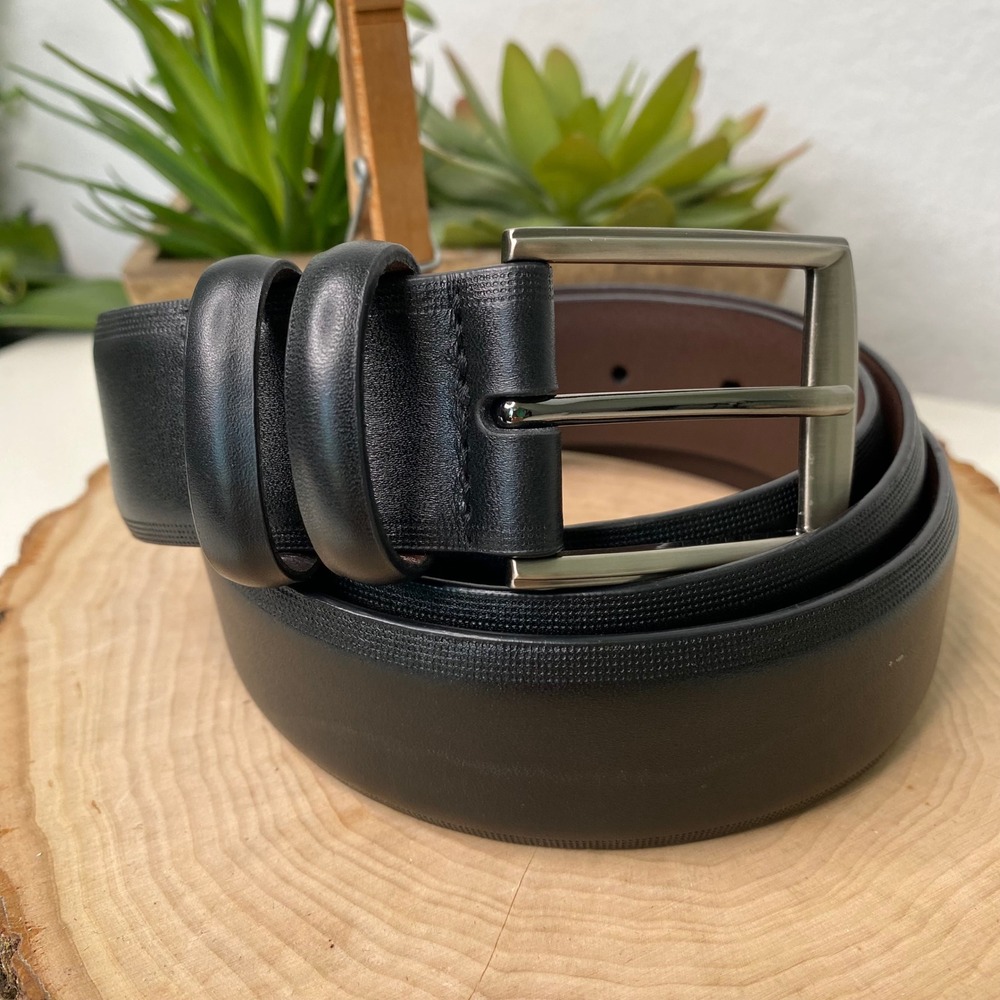 Cremieux Mens Black Full Grain Leather Dress Belt Size 38 Gunmetal Buckle - Picture 2 of 10